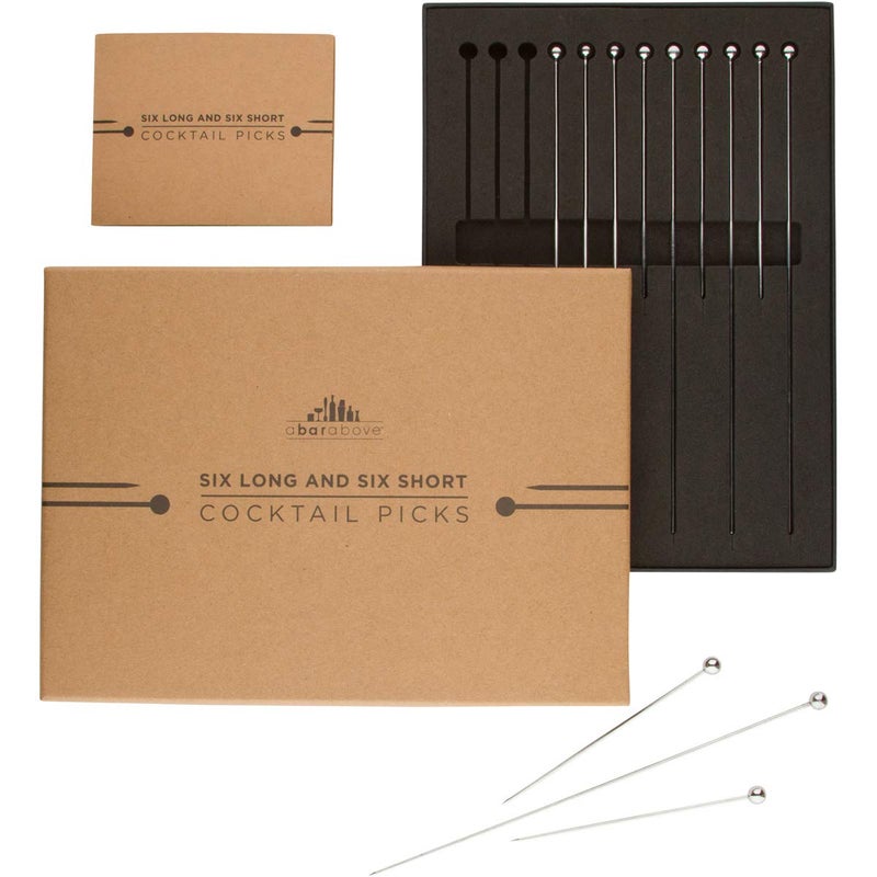 A Bar Above Stainless Steel Cocktail Picks, 12 Durable 8-Inch Garnish Skewers for Bloody Marys, Shrimp Cocktail, and Appetizers, Reusable Drink Stir Sticks for Bars, Events, and Parties - Image 1